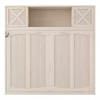 Cama Murphy de tamaño completo con armarios de almacenamiento, marco de cama de pared de madera, beige