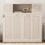 Cama Murphy de tamaño completo con armarios de almacenamiento, marco de cama de pared de madera, beige