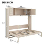 Cama Murphy de tamaño completo con armarios de almacenamiento, marco de cama de pared de madera, beige