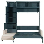 Cama Murphy Queen con sofá y mueble, cama plegable de pared con estantes
