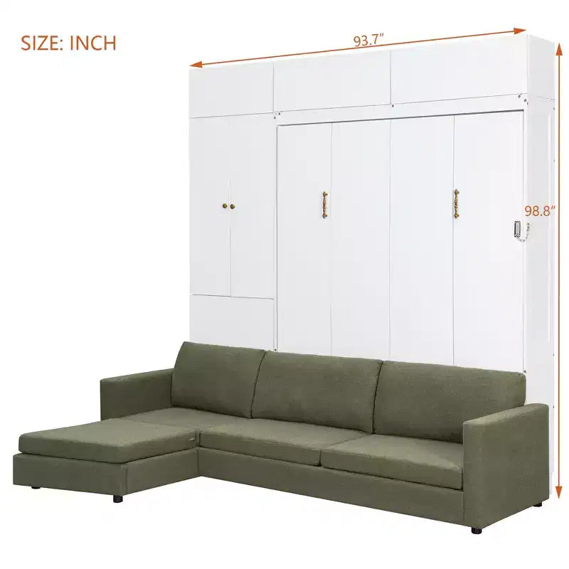 Cama Murphy Queen con sofá y mueble, cama plegable de pared con estantes