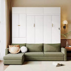 Cama Murphy Queen con sofá y mueble, cama plegable de pared con estantes