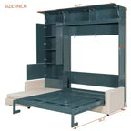 Cama Murphy Queen con sofá y mueble, cama plegable de pared con estantes