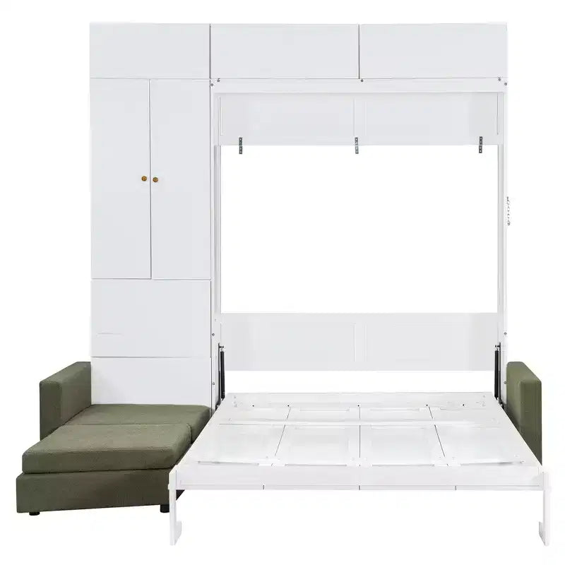 Cama Murphy Queen con sofá y mueble, cama plegable de pared con estantes