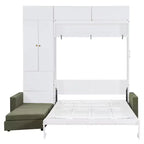 Cama Murphy Queen con sofá y mueble, cama plegable de pared con estantes