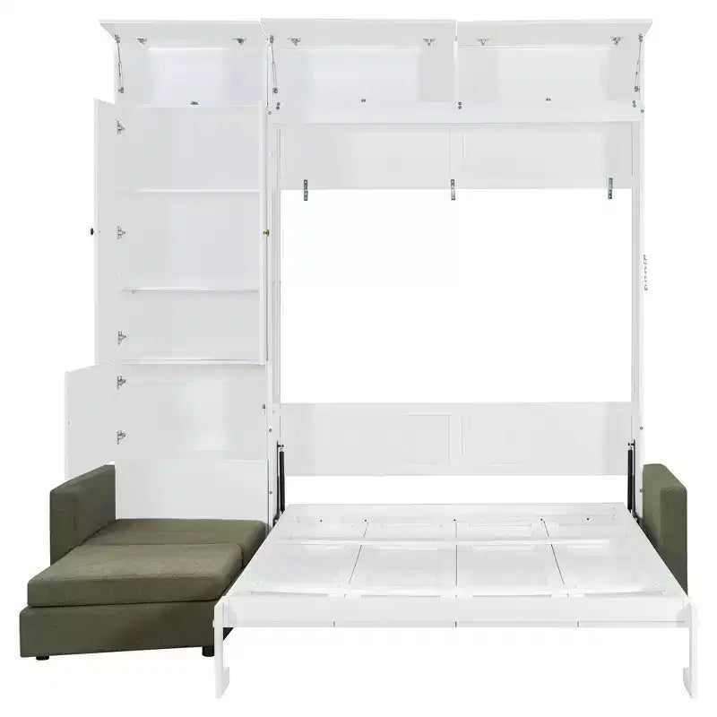 Cama Murphy Queen con sofá y mueble, cama plegable de pared con estantes