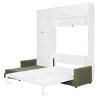 Cama Murphy Queen con sofá y mueble, cama plegable de pared con estantes