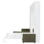 Cama Murphy Queen con sofá y mueble, cama plegable de pared con estantes