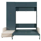 Cama Murphy Queen con sofá y mueble, cama plegable de pared con estantes