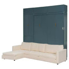 Cama Murphy Queen con sofá y mueble, cama plegable de pared con estantes