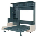 Cama Murphy Queen con sofá y mueble, cama plegable de pared con estantes