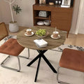 31.5 Round Kitchen Table, Rustic Brown MDF Top with Black Metal Legs, Freestanding Small Space Round Table for 24 People