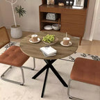 31.5 Round Kitchen Table, Rustic Brown MDF Top with Black Metal Legs, Freestanding Small Space Round Table for 24 People