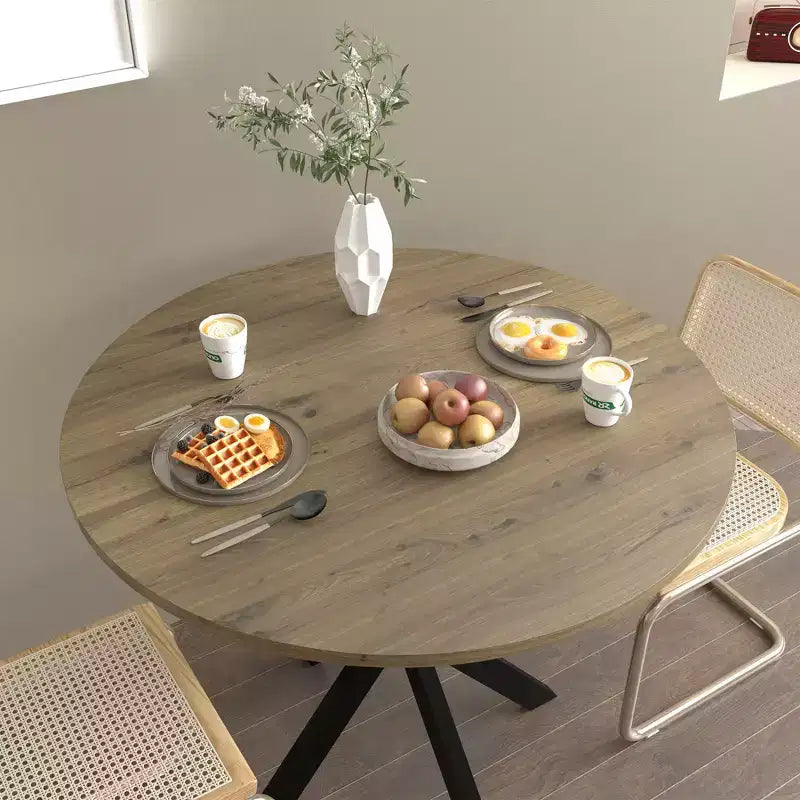 Mesa de Cocina Redonda de 31.5", Tapa de MDF Marrón Rústico con Patas de Metal Negro