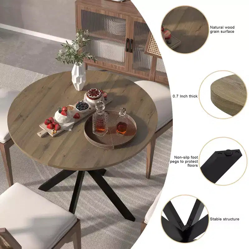 Mesa de Cocina Redonda de 31.5", Tapa de MDF Marrón Rústico con Patas de Metal Negro