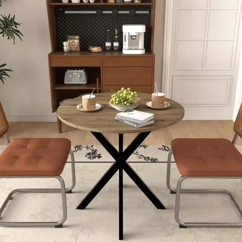 Mesa de Cocina Redonda de 31.5", Tapa de MDF Marrón Rústico con Patas de Metal Negro