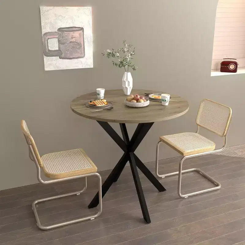 Mesa de Cocina Redonda de 31.5", Tapa de MDF Marrón Rústico con Patas de Metal Negro