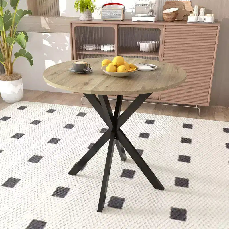 Mesa de Cocina Redonda de 31.5", Tapa de MDF Marrón Rústico con Patas de Metal Negro