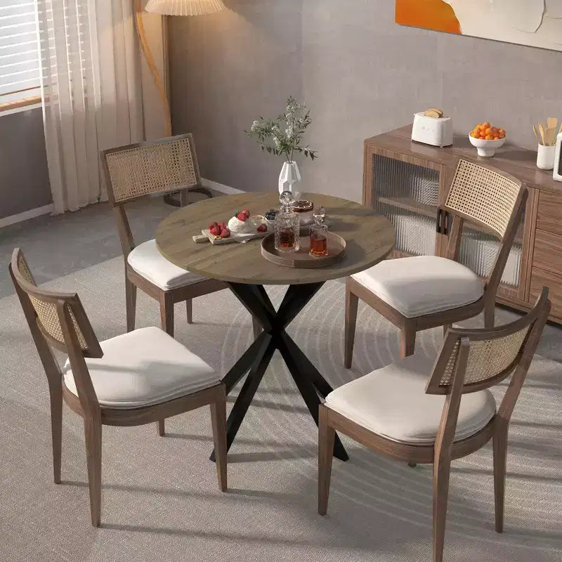 Mesa de Cocina Redonda de 31.5", Tapa de MDF Marrón Rústico con Patas de Metal Negro