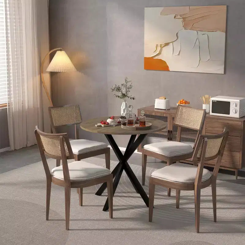 Mesa de Cocina Redonda de 31.5", Tapa de MDF Marrón Rústico con Patas de Metal Negro