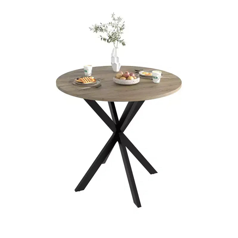 Mesa de Cocina Redonda de 31.5", Tapa de MDF Marrón Rústico con Patas de Metal Negro