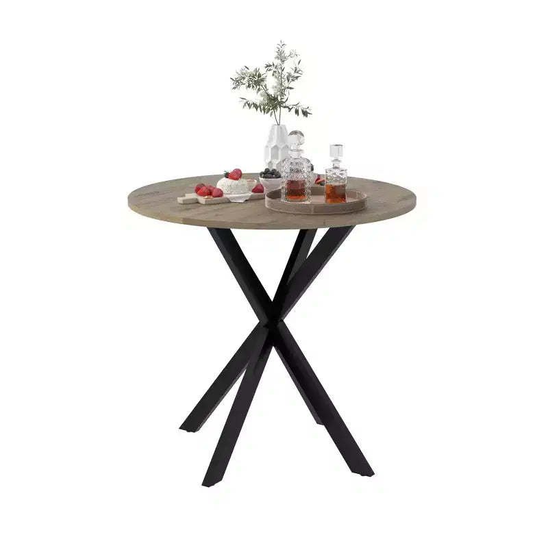 Mesa de Cocina Redonda de 31.5", Tapa de MDF Marrón Rústico con Patas de Metal Negro