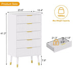 Modern Fluted 5-Drawer Dresser C Tall Wood Storage Cabinet with Gold Handles for Bedroom & Entryway