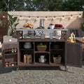 JVNOXK Farmhouse-Style Outdoor Kitchen Mobile Island with Storage Cabinets, Stainless Steel Countertop, Suitable for Kitchens, Dark Brown