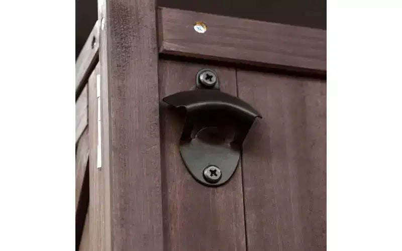 Isla móvil de cocina exterior rústica con encimera de acero inoxidable, marrón oscuro