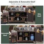 Isla móvil de cocina exterior rústica con encimera de acero inoxidable, marrón oscuro
