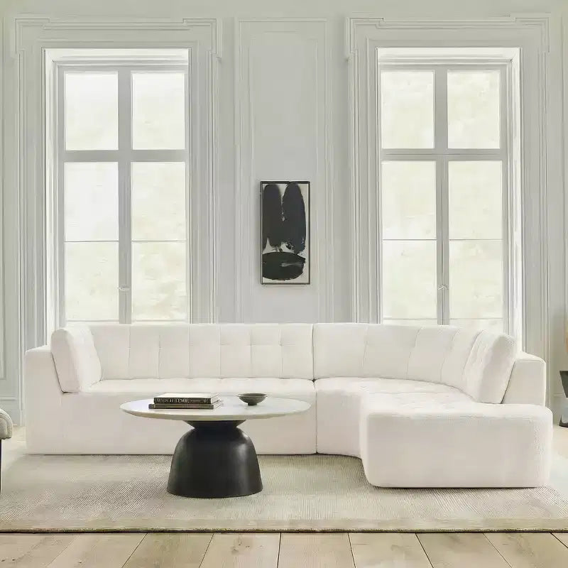 Sofá seccional moderno estilo L de 119", curvo minimalista con orientación a la derecha, con botones