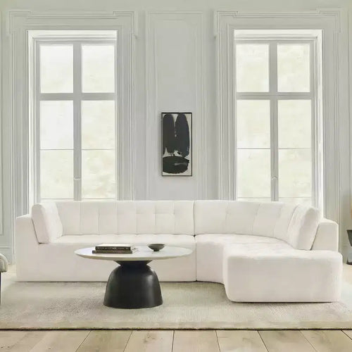 Sofá seccional moderno estilo L de 119", curvo minimalista con orientación a la derecha, con botones