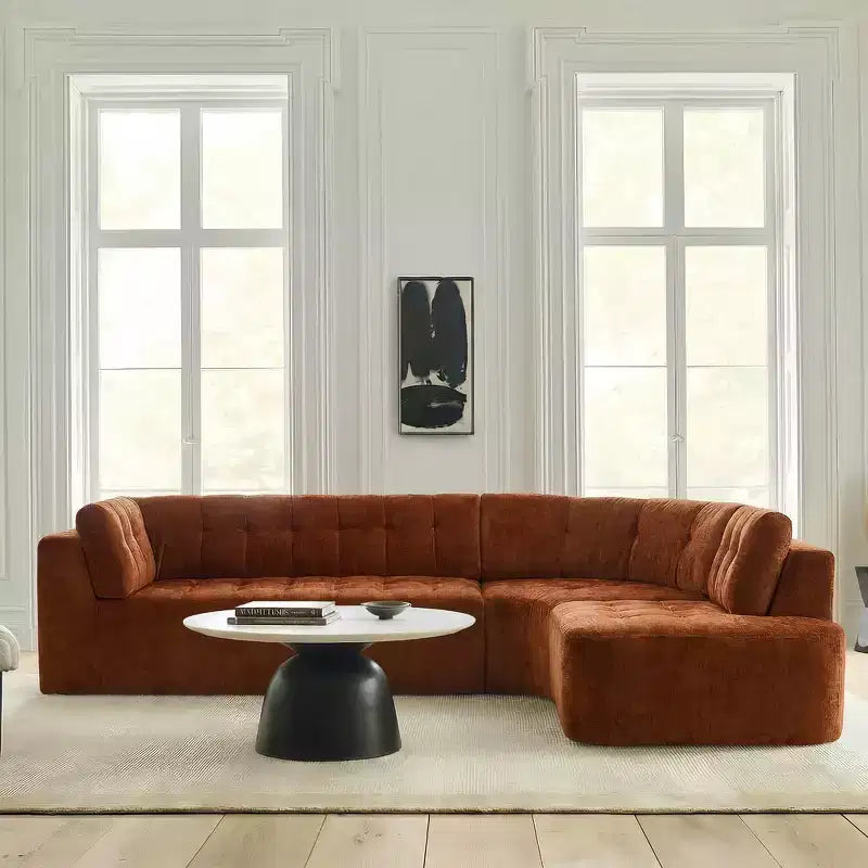 Sofá seccional moderno estilo L de 119", curvo minimalista con orientación a la derecha, con botones