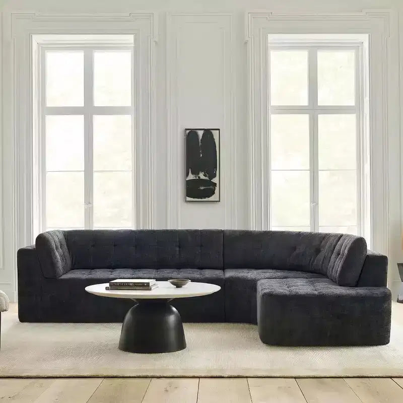 Sofá seccional moderno estilo L de 119", curvo minimalista con orientación a la derecha, con botones