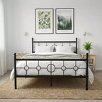 Metal Bed Frame with Vintage Circular Headboard, Heavy-Duty Iron Platform Bed, No Box Spring Needed, Easy Assembly, Black