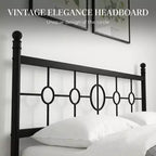 Base de cama de plataforma metálica con cabecero circular vintage, sin necesidad de somier, negra