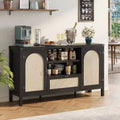 Black Farmhouse Rattan Sideboard, 59.1 Buffet Coffee Bar