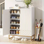 Lantine 5-Tier Wooden Shoe Cabinet with Doors, Stores 25 Pairs, Modern White Organizer for Entryway, Living Room, Bedroom, Hallway, Closet.