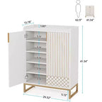 Zapatero de madera de 5 niveles con puertas, capacidad para 25 pares, organizador moderno blanco
