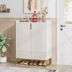 Zapatero de madera de 5 niveles con puertas, capacidad para 25 pares, organizador moderno blanco