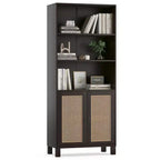 Estantería alta decorativa de 5 niveles con puertas de ratán, vitrina, 180 cm de alto