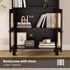 Estantería alta decorativa de 5 niveles con puertas de ratán, vitrina, 180 cm de alto