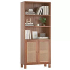 Estantería alta decorativa de 5 niveles con puertas de ratán, vitrina, 180 cm de alto