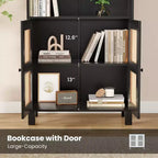 Estantería alta decorativa de 5 niveles con puertas de ratán, vitrina, 180 cm de alto