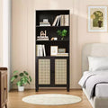 Tall Decorative Bookshelf with Rattan Doors, Multi-Functional Display Case Storage Cabinet for Living Room or Home Office-Panipeachy
