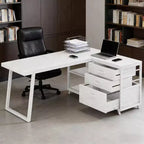 Escritorio moderno reversible en forma de L con 3 cajones y estantes abiertos, 134 cm de ancho