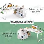 Escritorio moderno reversible en forma de L con 3 cajones y estantes abiertos, 134 cm de ancho