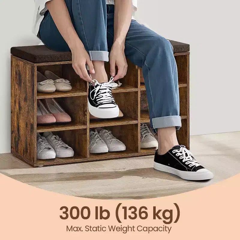 Banco para zapatos con cojín y 9 compartimentos, Banco de almacenamiento con asiento acolchado, 136 kg