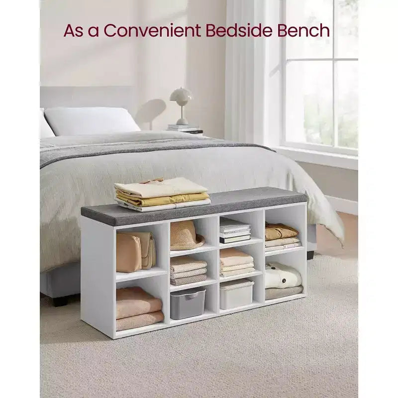 Banco zapatero con 10 compartimentos y asiento acolchado