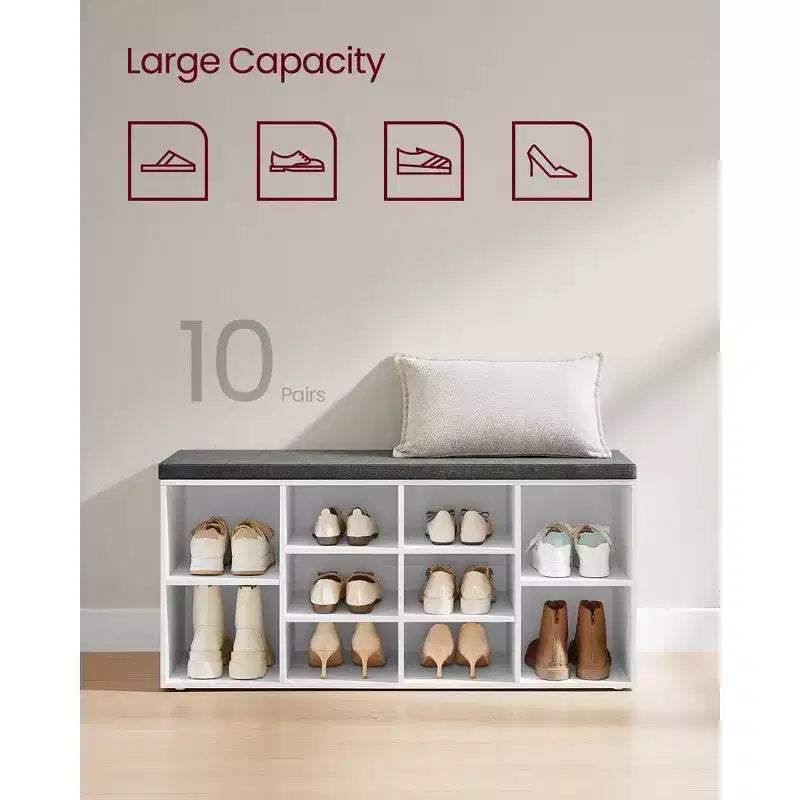 Banco zapatero con 10 compartimentos y asiento acolchado